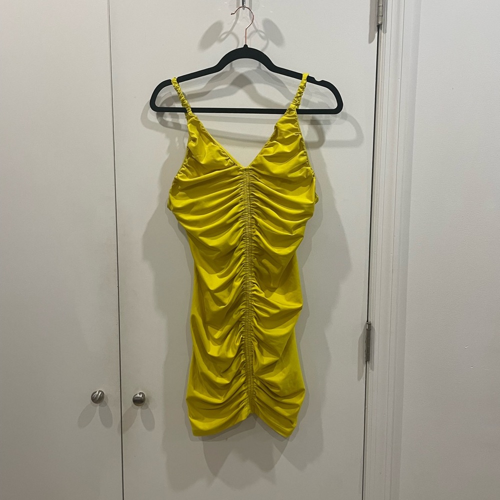 Source Unknown Yellow Ruched Mini Dress